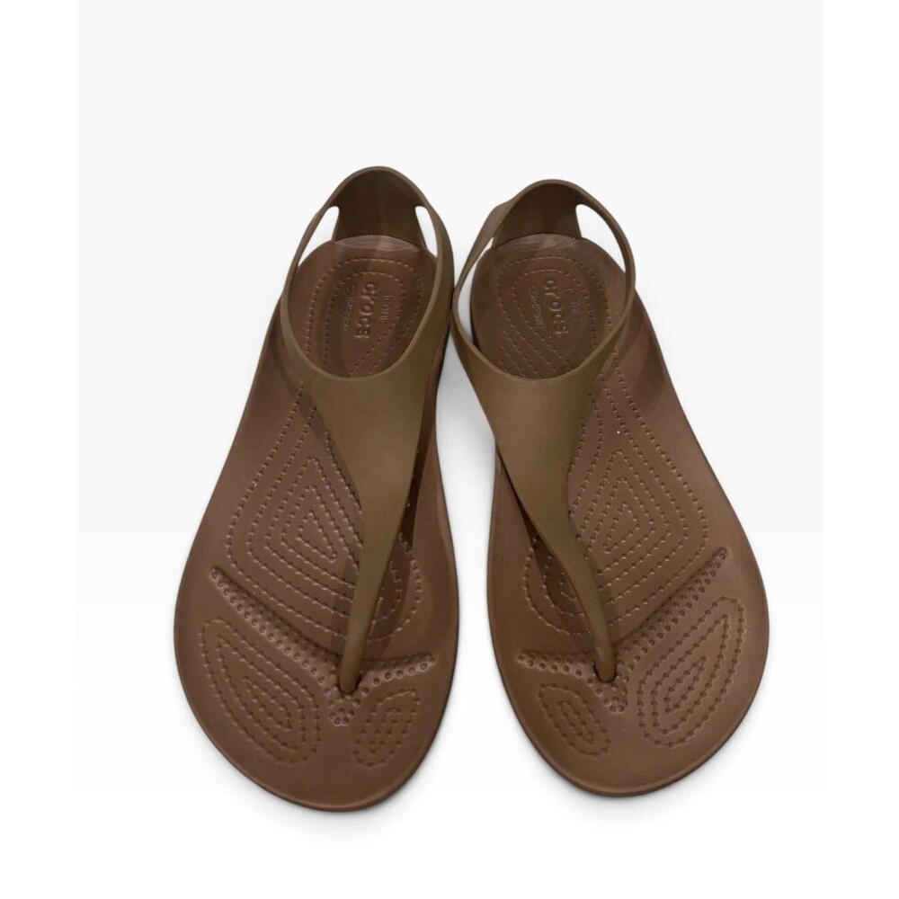 Crocs Womens Serena Sexi Flip Sandals Size 8 Tan T-Strap Thong Slingback Shoes